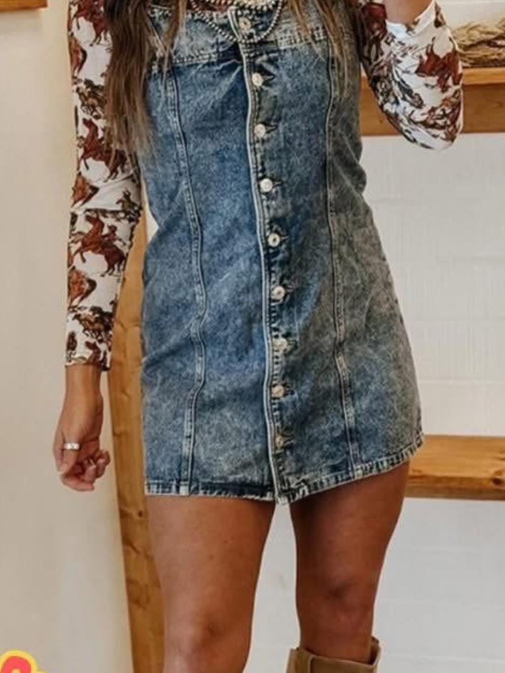 Button-Front Acid Wash Denim Mini Dress